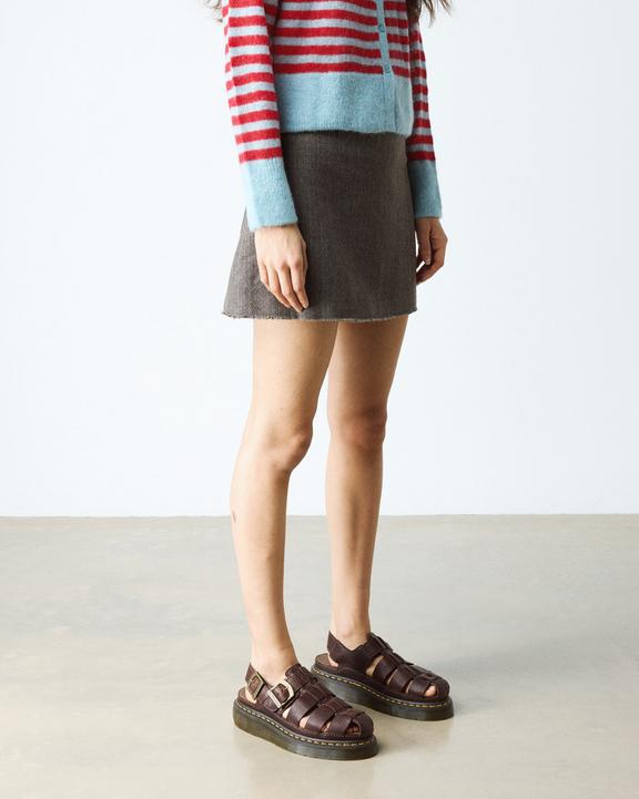 Dr Martens Wrenlie Grizzly Leather Fisherman Sandals - Dark Brown