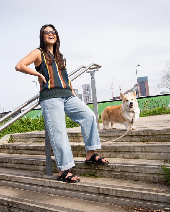 Dr Martens Josef Analine Leather Buckle Slide Sandals - Black