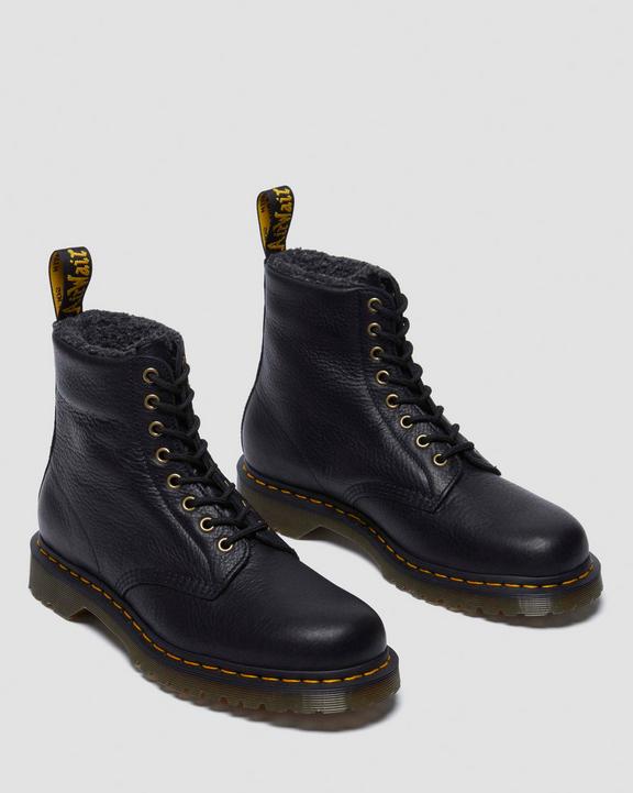 1460 Faux Fur Lined Grizzly Leather Lace Up Boots - Black - Mens