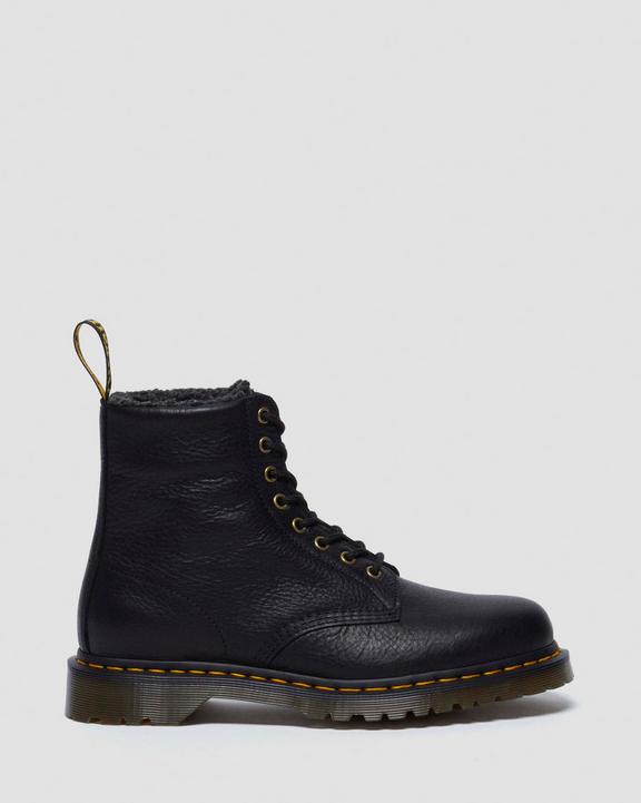 1460 Faux Fur Lined Grizzly Leather Lace Up Boots - Black - Mens
