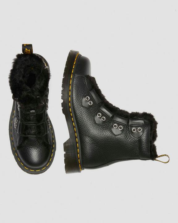 Dr Martens Faux Fur Lined Leather Lace Up Boots - Black