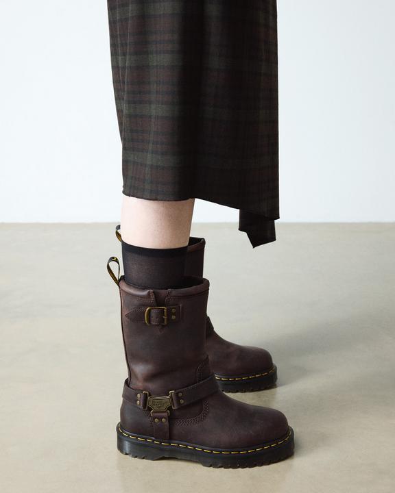 Dr Martens Anistone Hi Leather Biker Boots - Dark Brown