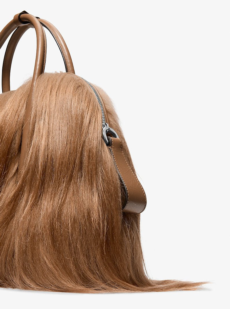 Kaitlin Large Long Haired Shearling Dome Satchel Caramel Caramel