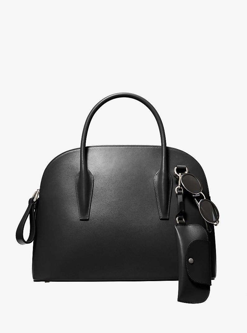 Kaitlin Large Leather Dome Satchel Black Black