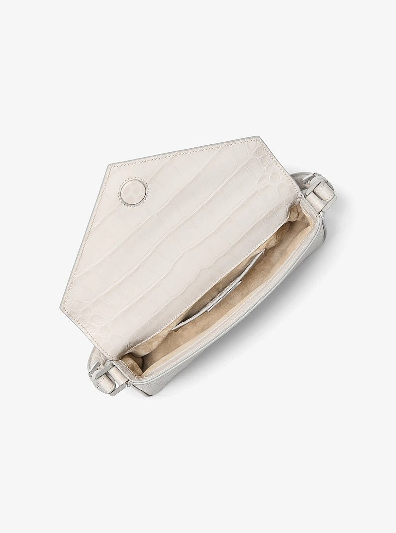 Manhatta Medium Crocodile Embossed Leather Bag Oyster Oyster