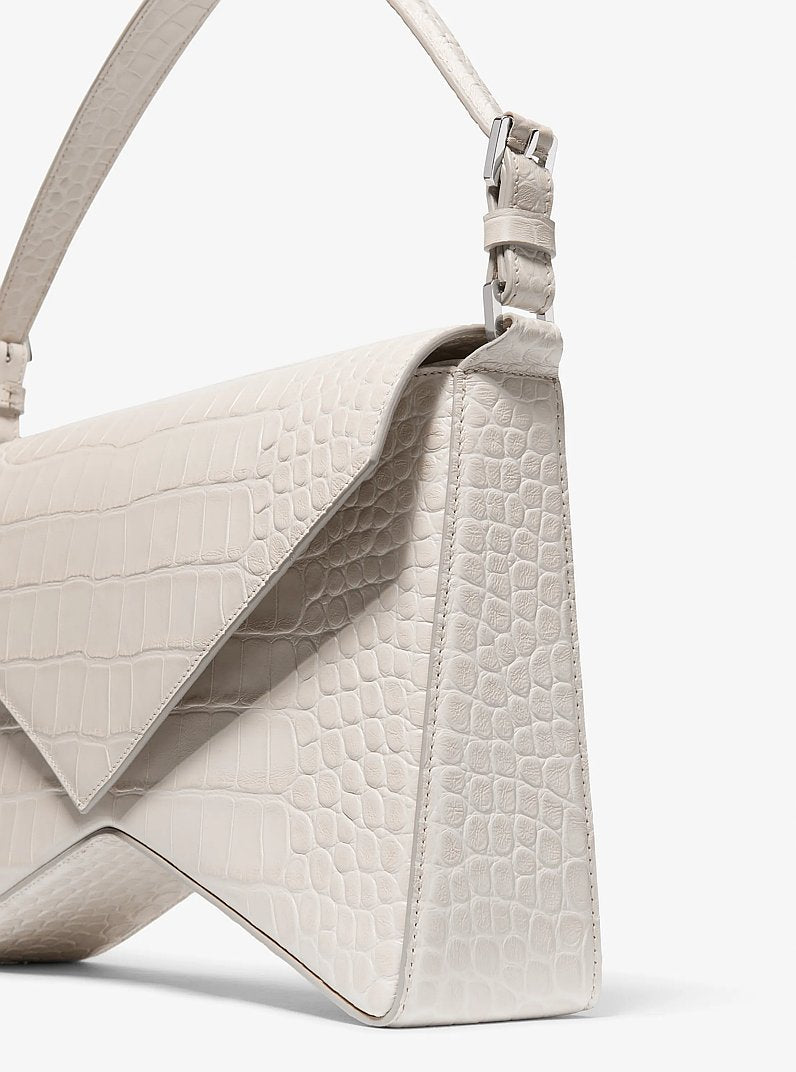 Manhatta Large Crocodile Embossed Leather Bag Oyster Oyster