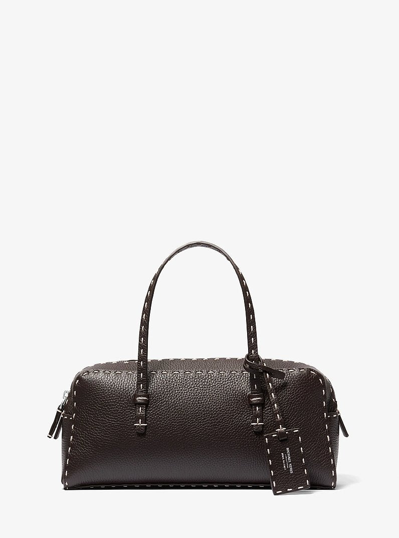 Roberta Hand-Stitched Pebbled Leather Satchel Chocolate Chocolate