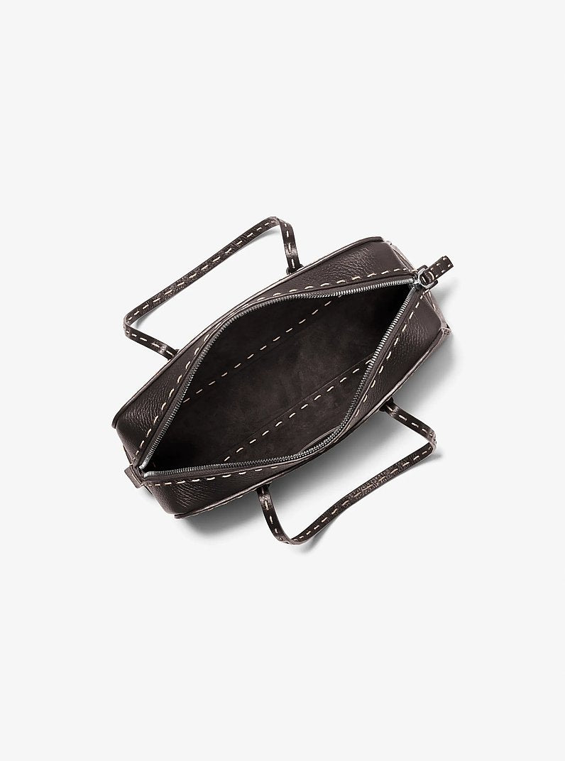 Roberta Hand-Stitched Pebbled Leather Satchel Chocolate Chocolate