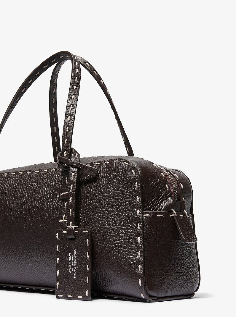 Roberta Hand-Stitched Pebbled Leather Satchel Chocolate Chocolate