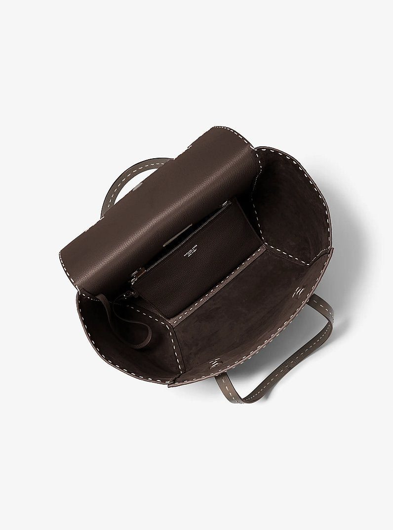 Sophia Hand-Stitched Pebbled Leather Satchel Chocolate Chocolate