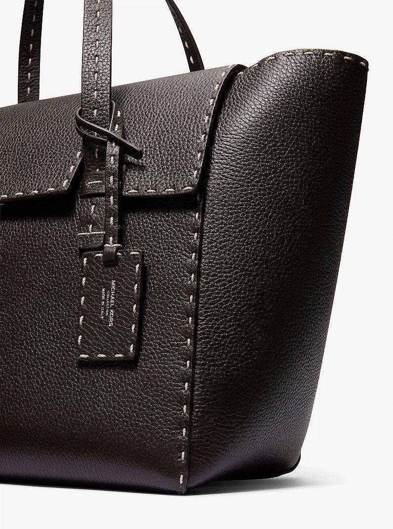 Sophia Hand-Stitched Pebbled Leather Satchel Chocolate Chocolate