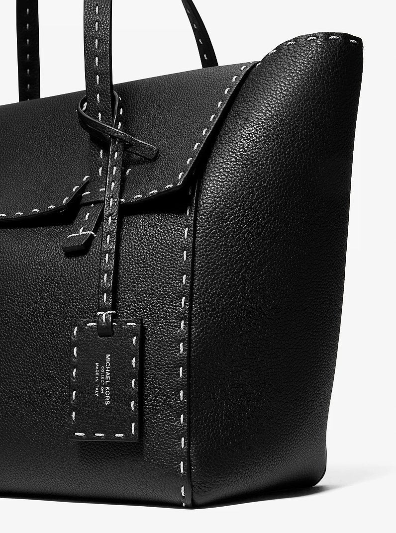 Sophia Hand-Stitched Pebbled Leather Satchel Black Black
