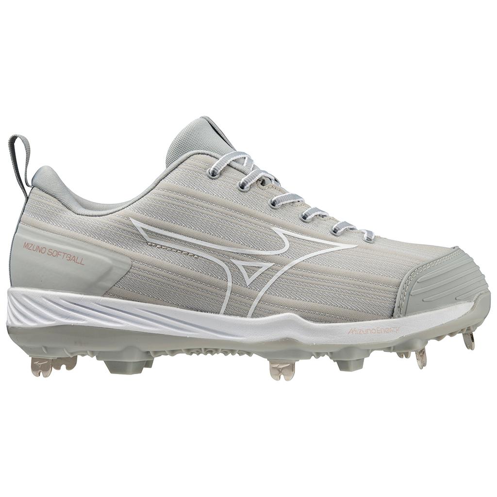 Mizuno Sweep 6 Low Women's Metal Fastpitch Softball Cleat Grey White
