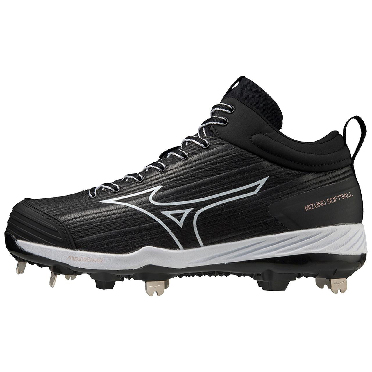 Mizuno Sweep 6 Mid Women's Metal Fastpitch Softball Cleat Black White