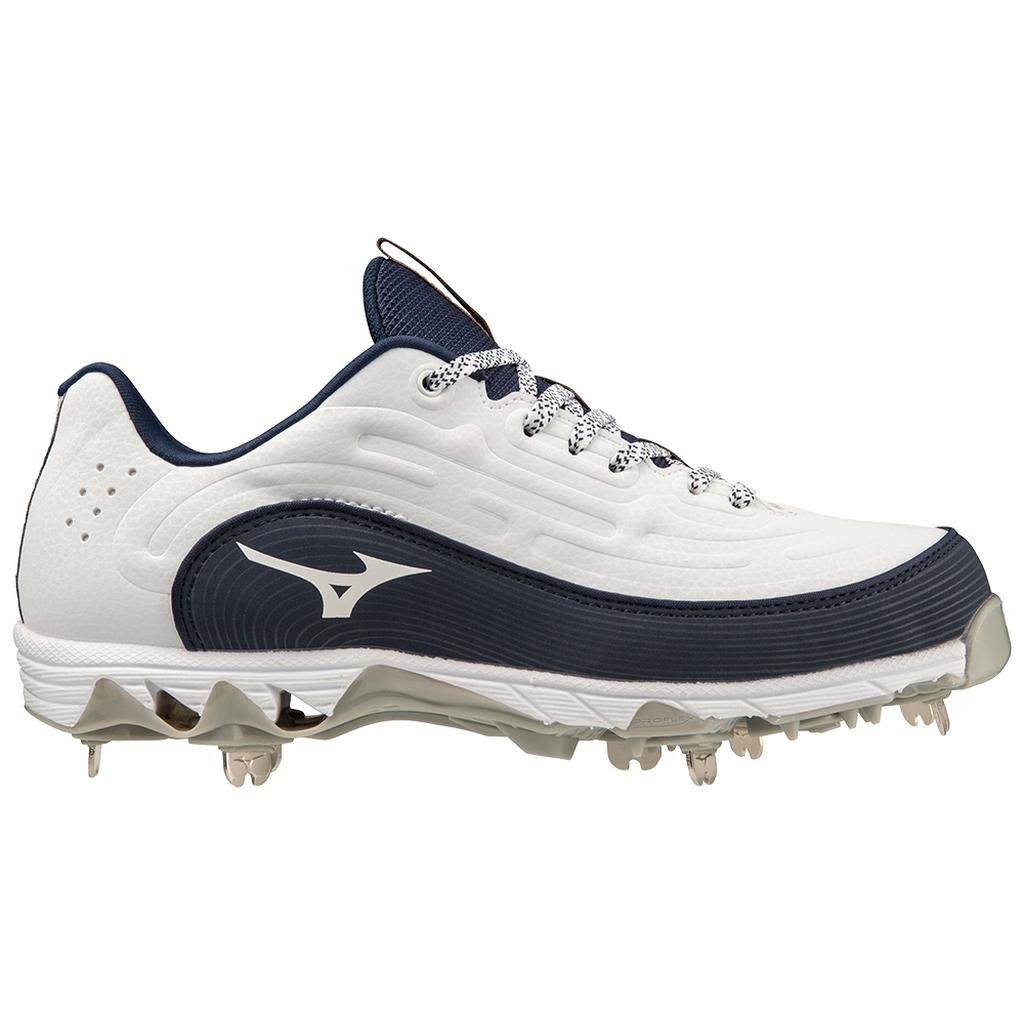 Mizuno 9 Spike Swift 8 Low Women's Metal Fastpitch Softball Cleat White Navy