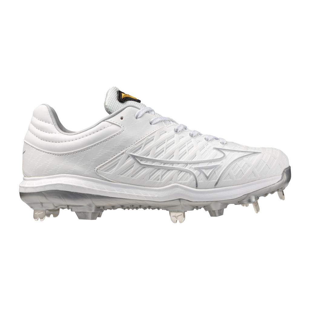 Mizuno Women's Pro Fp Low Metal Fastpitch Softball Cleat White Silver