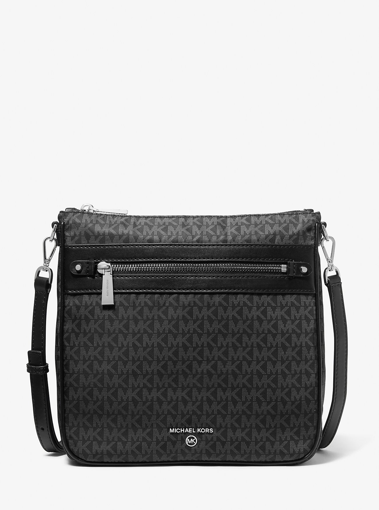 Jet Set Large Logo Print Woven Crossbody Bag Black Black