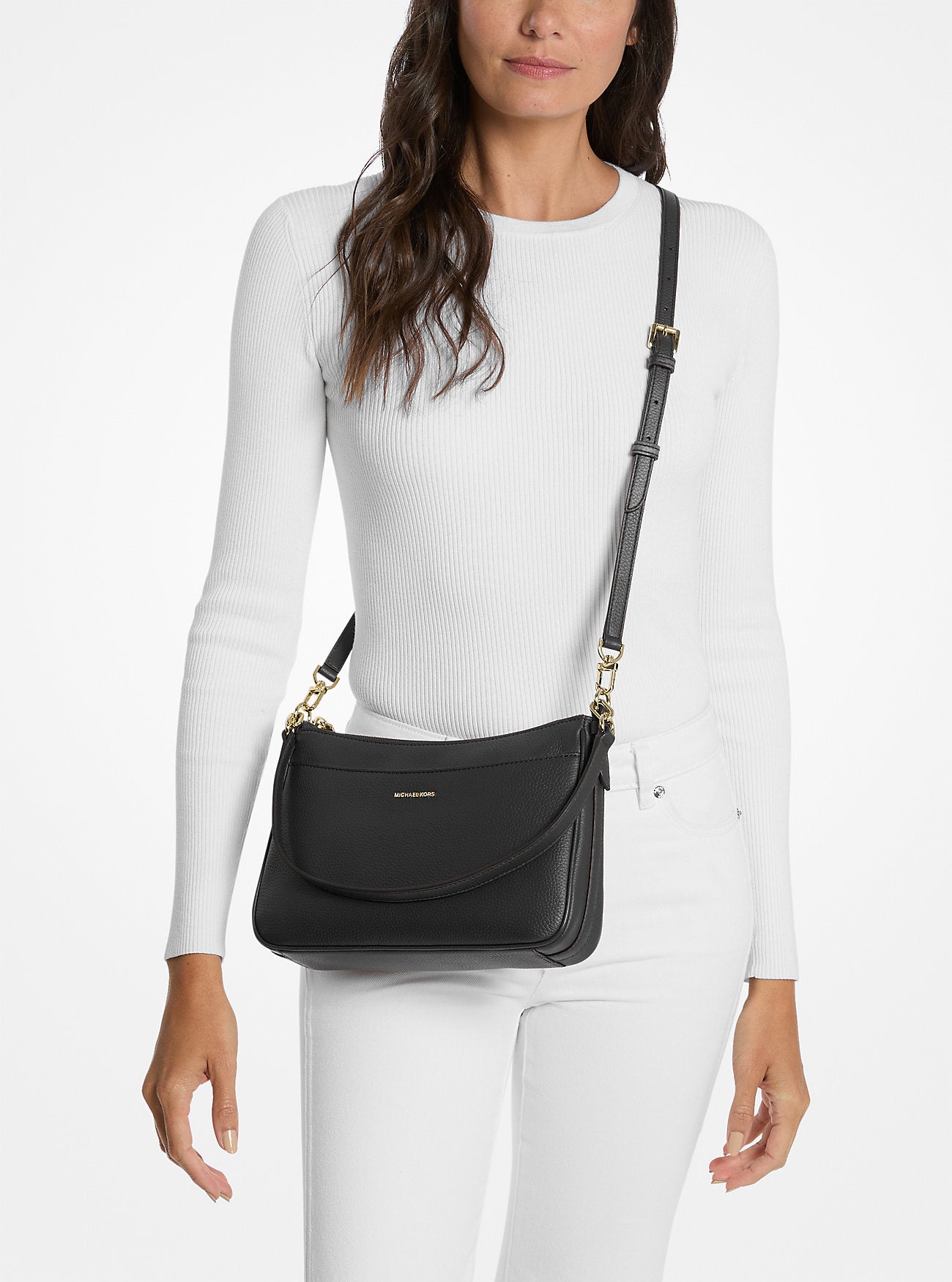 Jet Set Medium Pebbled Leather Convertible Crossbody Bag Black Black