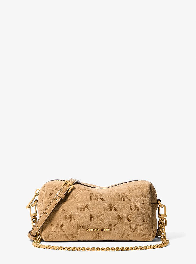 Michael Kors Bryant Small Logo Embossed Suede Convertible Crossbody Bag BURNT KHAKI