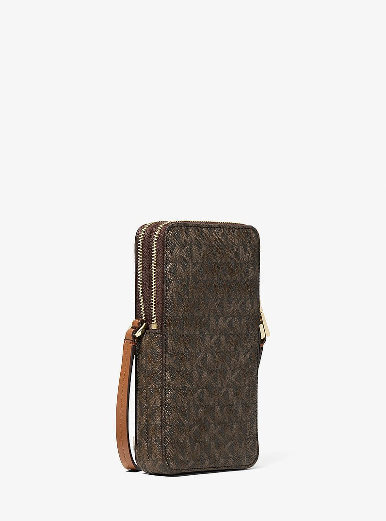 Michael Kors Jet Set Small Signature Logo Smartphone Crossbody Bag BRN/ACORN