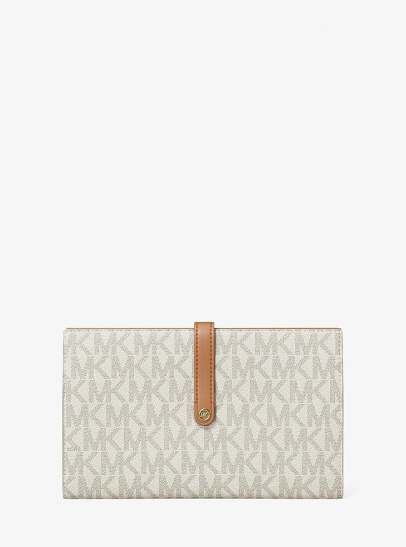 Michael Kors Jet Set Travel Large Signature Logo Wallet VANILLA/ACORN