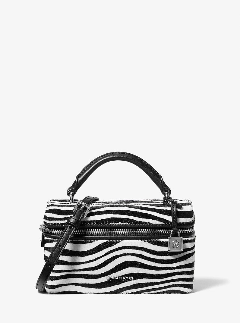 Michael Kors Jana Extra-Small Zebra Print Calf Hair Crossbody Bag BLACK COMBO