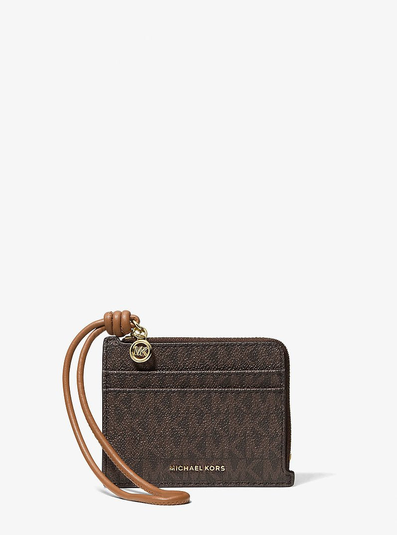Michael Kors Jet Set Small Signature Logo Card Case Wristlet BRN/ACORN