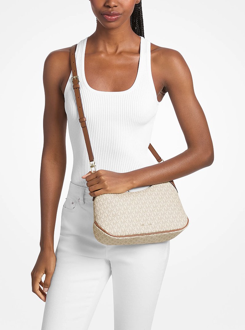 Michael Kors Jet Set Medium Signature Logo Convertible Crossbody Bag VANILLA/ACORN