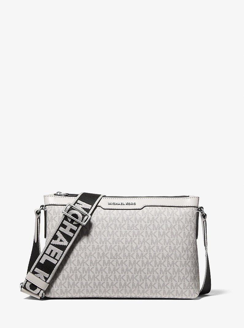 Michael Kors Hudson Signature Logo Messenger Bag NICKEL