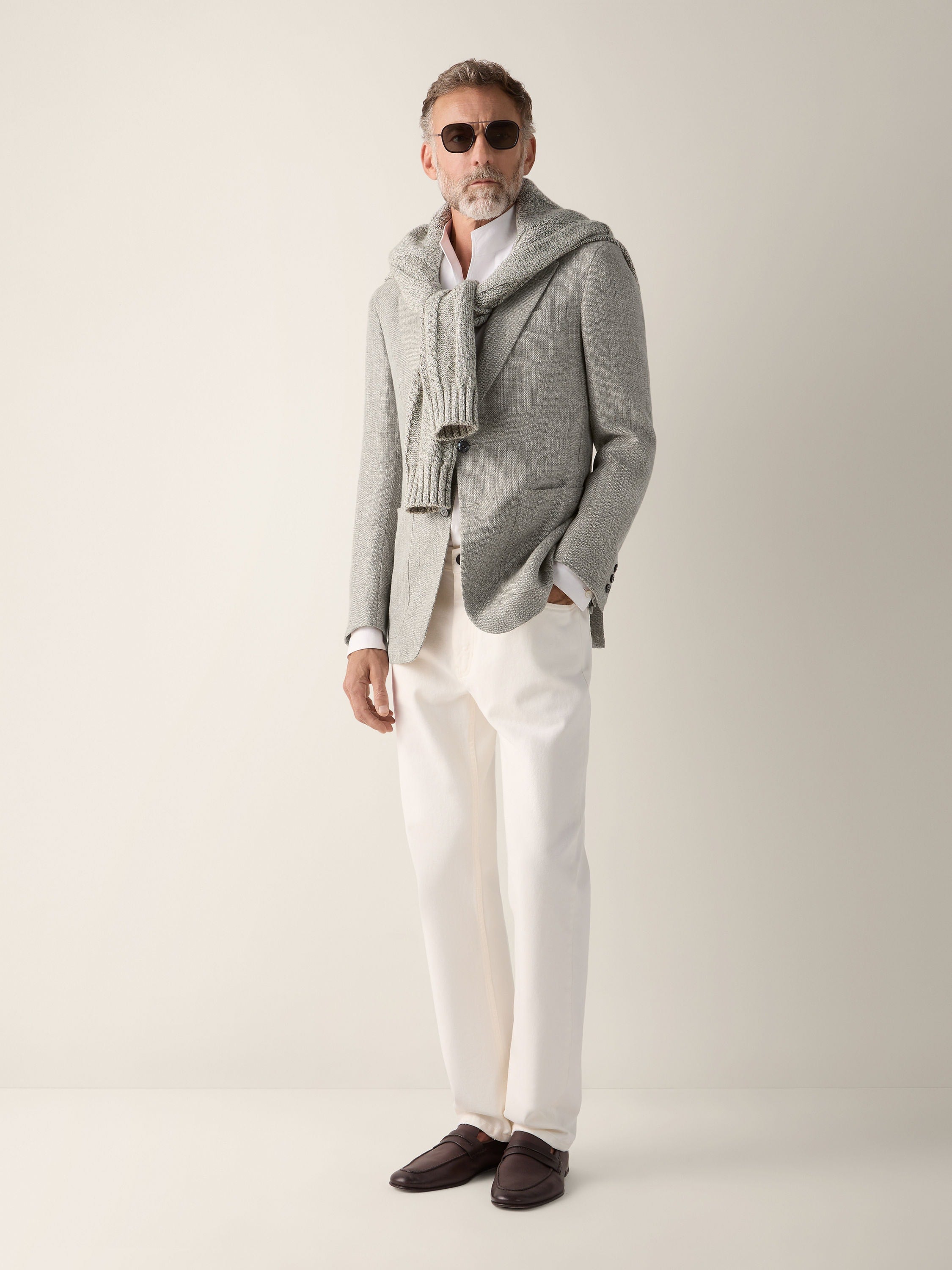 Zegna Light Green Crossover Linen Wool And Silk Jacket