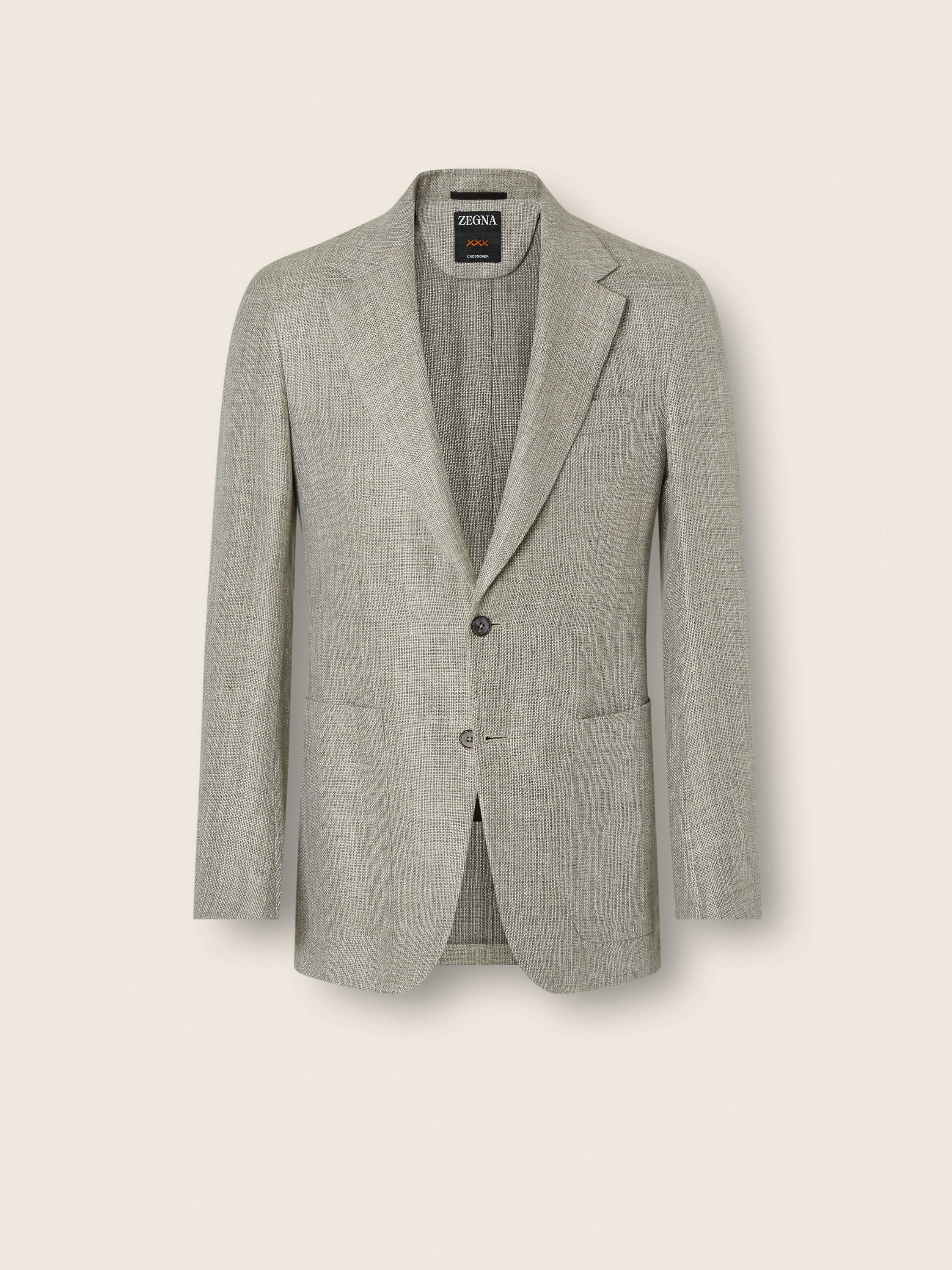 Zegna Light Green Crossover Linen Wool And Silk Jacket