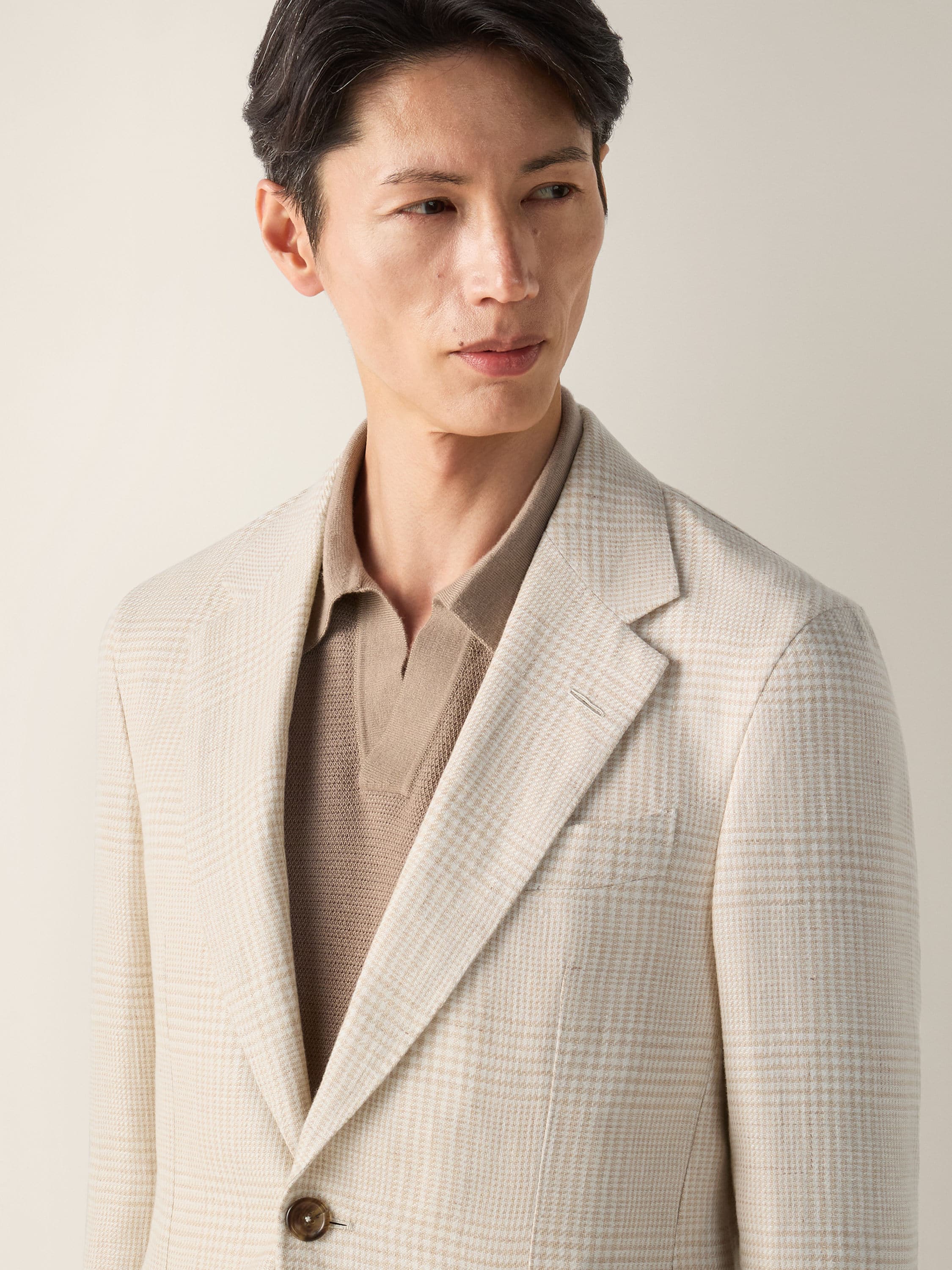 Zegna Beige And White Crossover Linen Wool And Silk Jacket