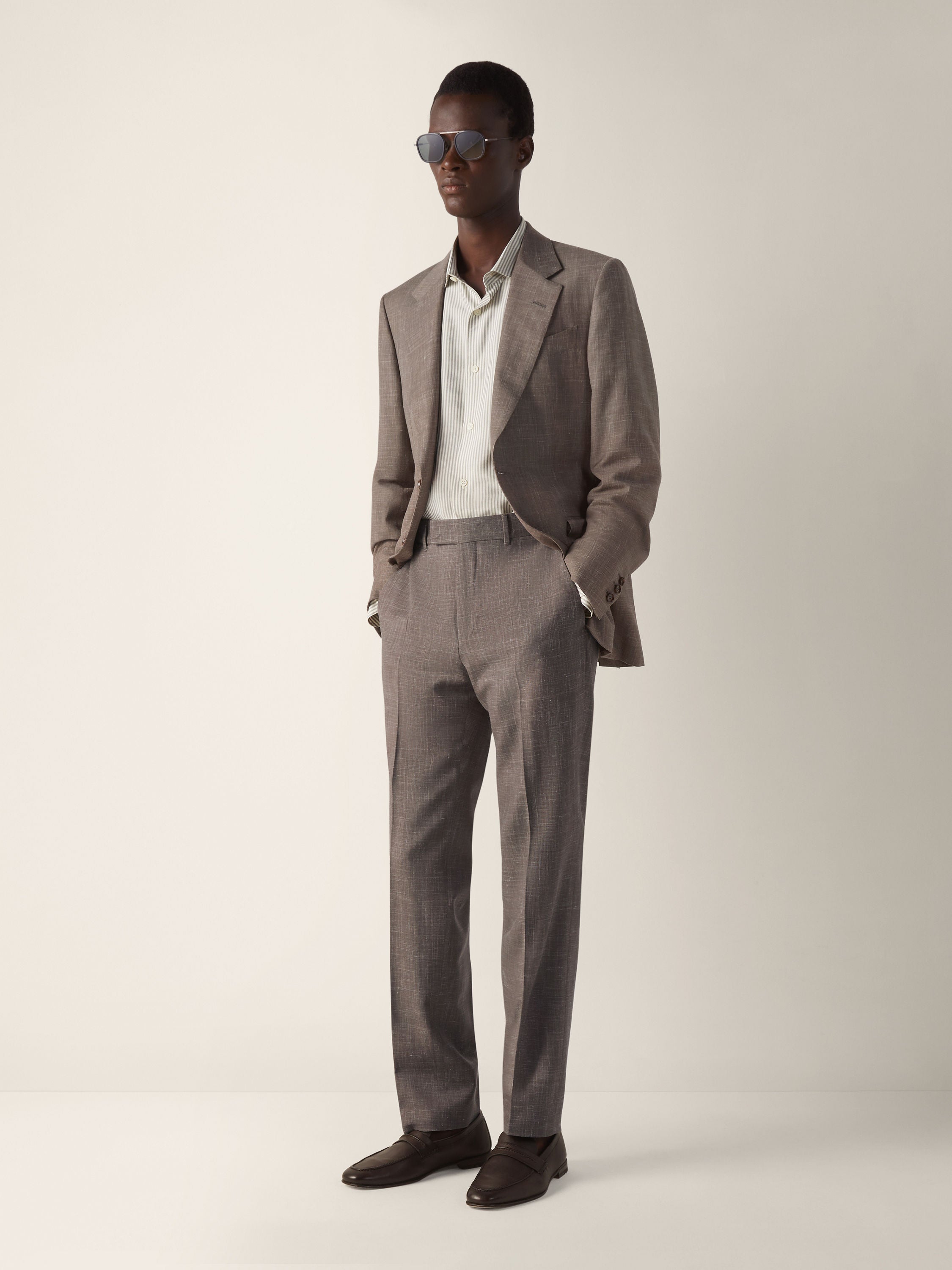 Zegna Brown Crossover Wool Silk And Linen Pants
