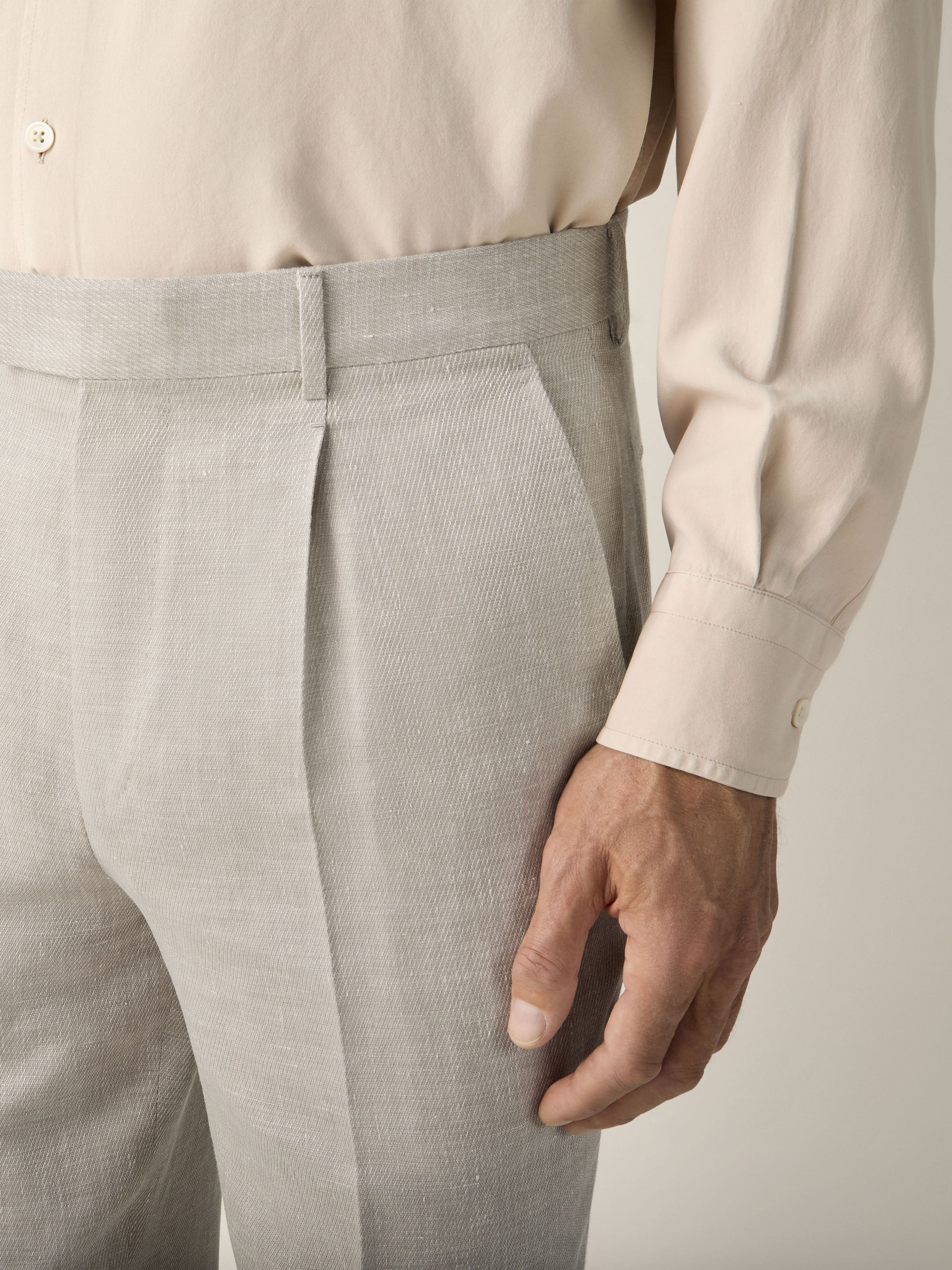Zegna Light Beige Crossover Wool Linen And Silk Pants