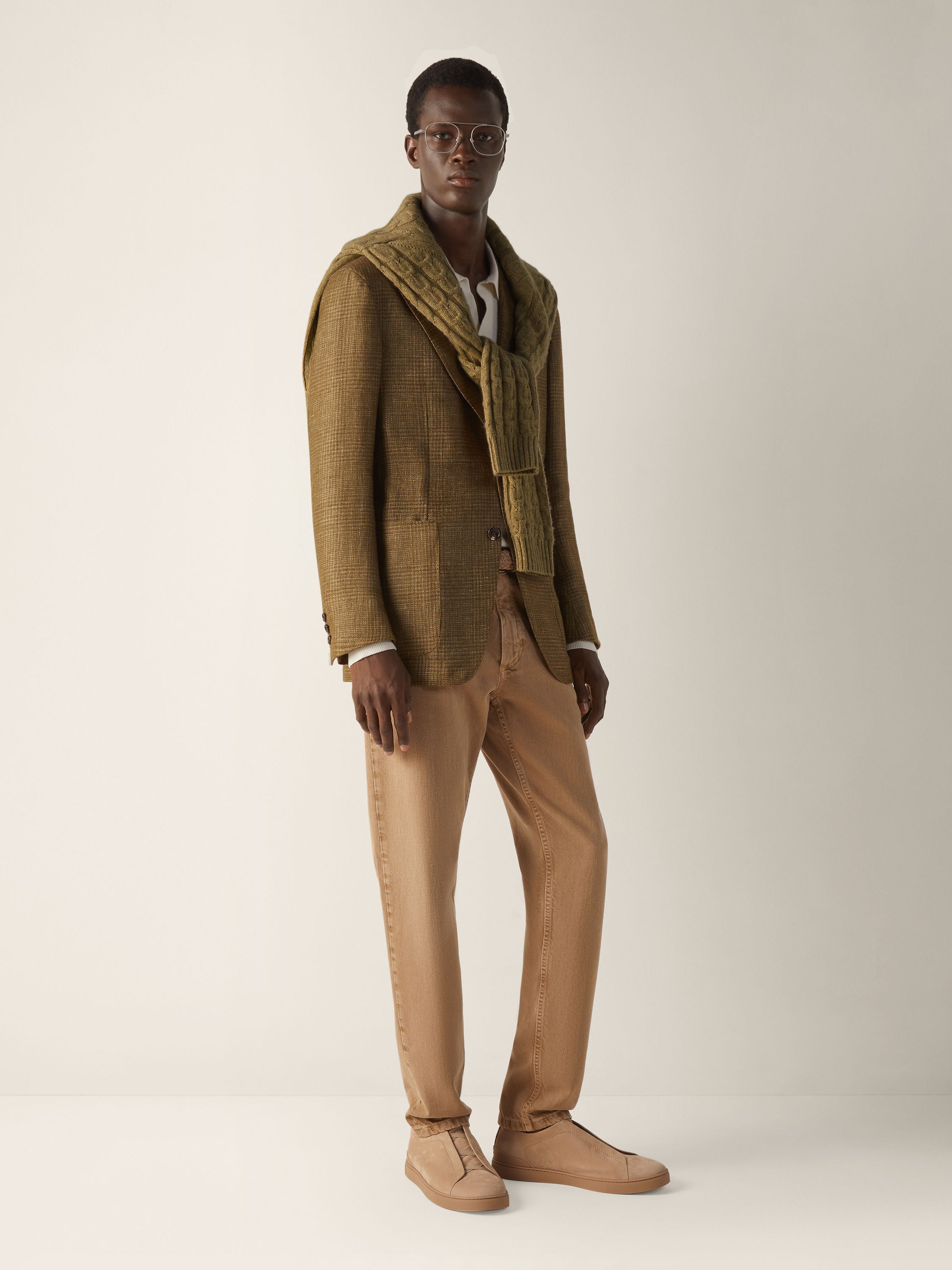 Zegna Olive Green Cashmere Linen And Silk Jacket