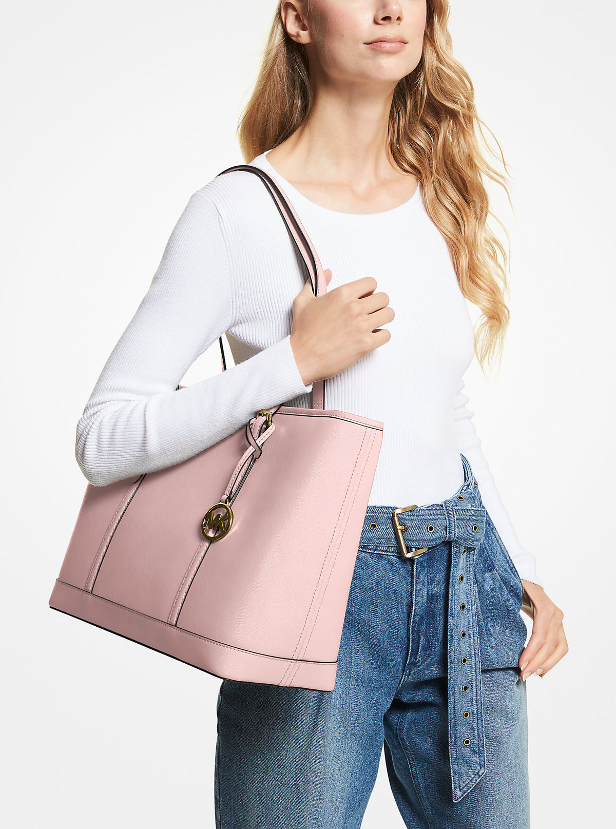 Jet Set Travel Large Saffiano Leather Tote Bag Powder Blush Powder Blush