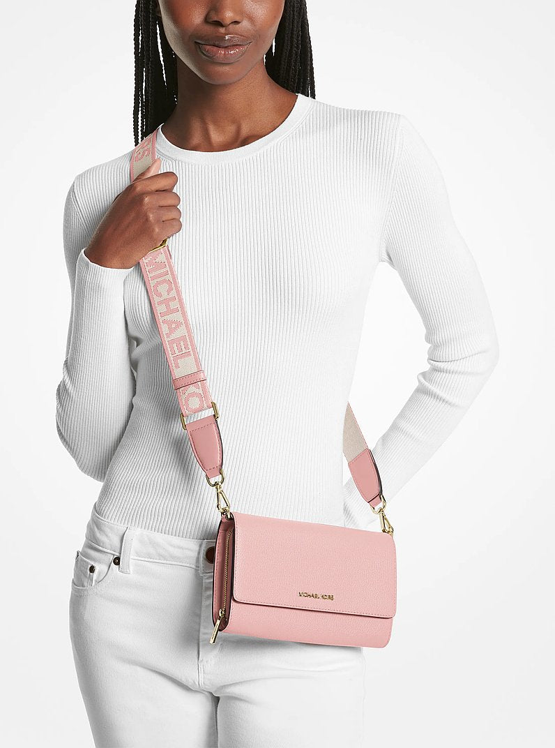 Jet Set Large Leather Crossbody Bag Powder Blush Powder Blush