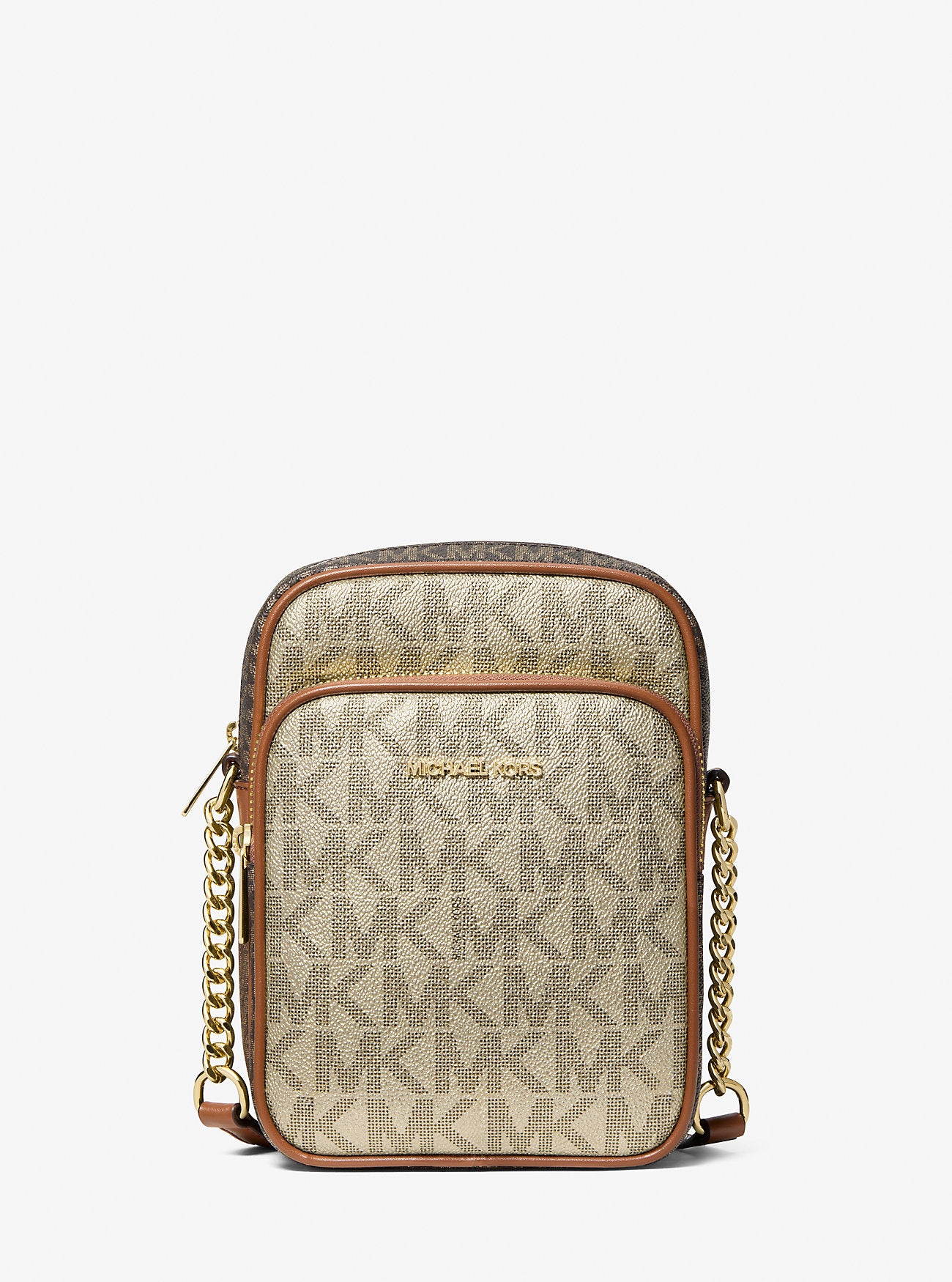 Jet Set Medium Metallic Signature Logo Crossbody Bag Pl Gld Multi Pl Gld Multi