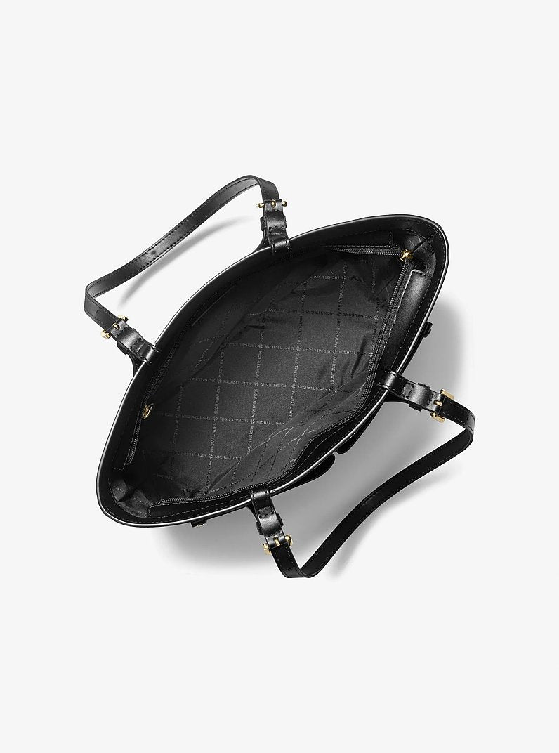 Jet Set Medium Logo Pocket Tote Bag Black Black
