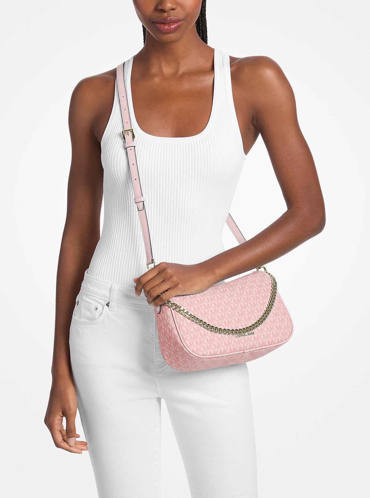 Carmela Medium Signature Logo Convertible Crossbody Bag Powder Blush Powder Blush