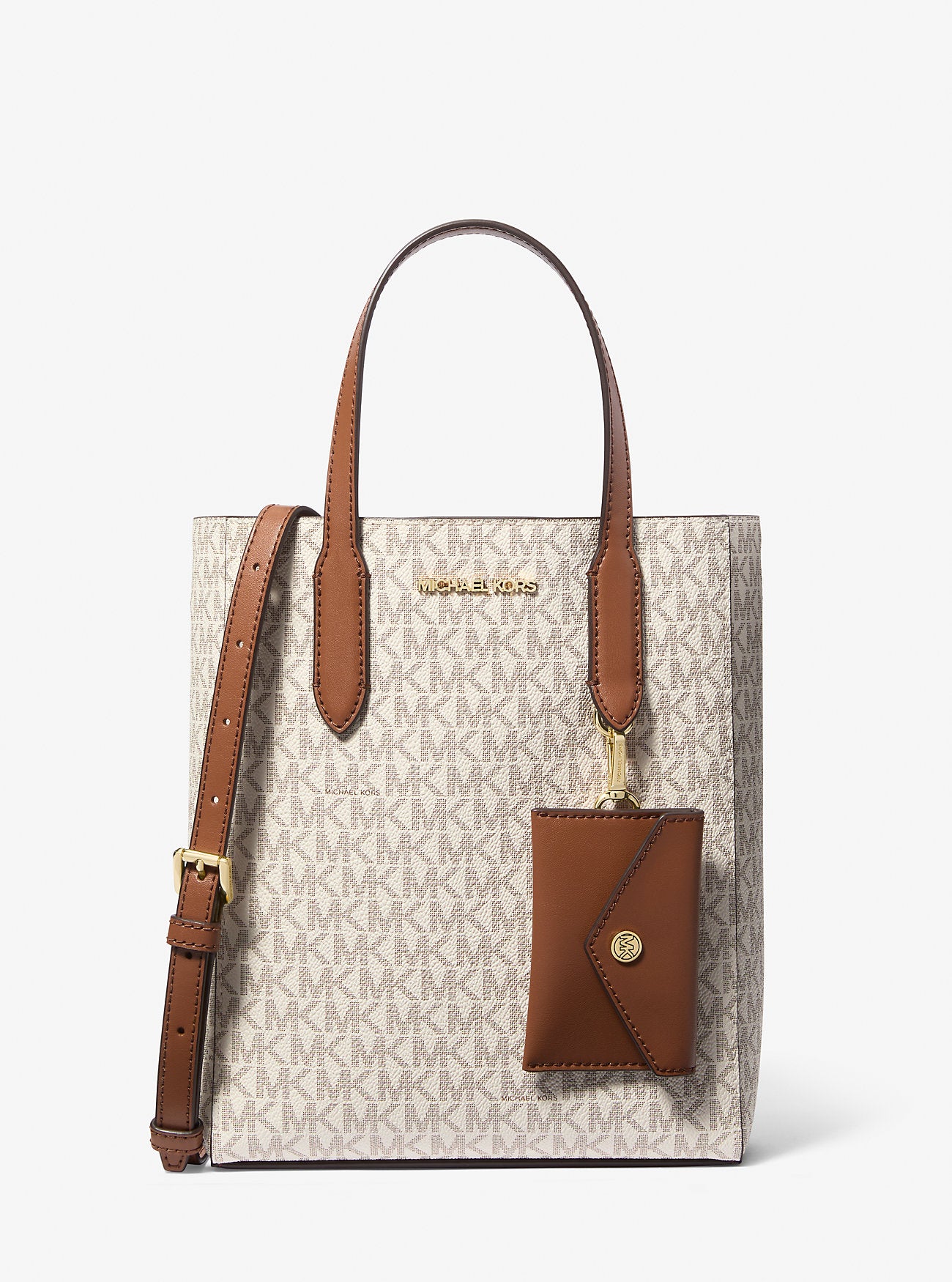 Michael Kors Vincent Small Signature Logo Convertible Tote Bag with Card  Case Vanilla Vanilla