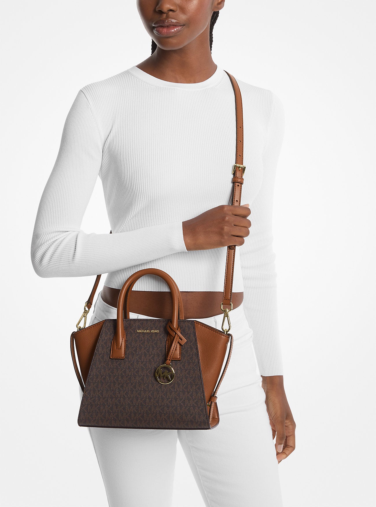 Avril Small Logo and Leather Satchel Brown Brown
