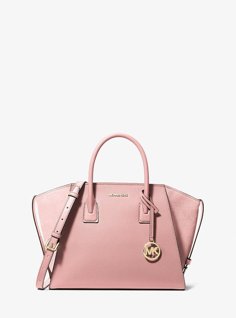 Avril Large Leather and Suede Satchel Powder Blush Powder Blush