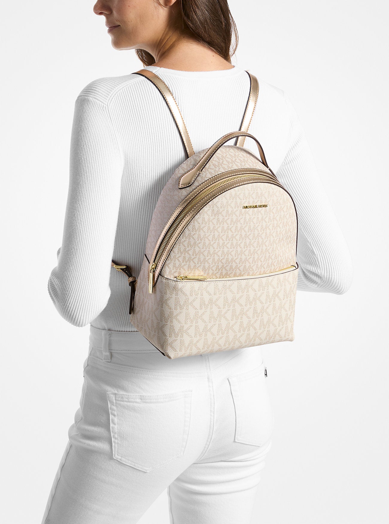 Sheila Medium Two-Tone Signature Logo Backpack Pale Gold Pale Gold