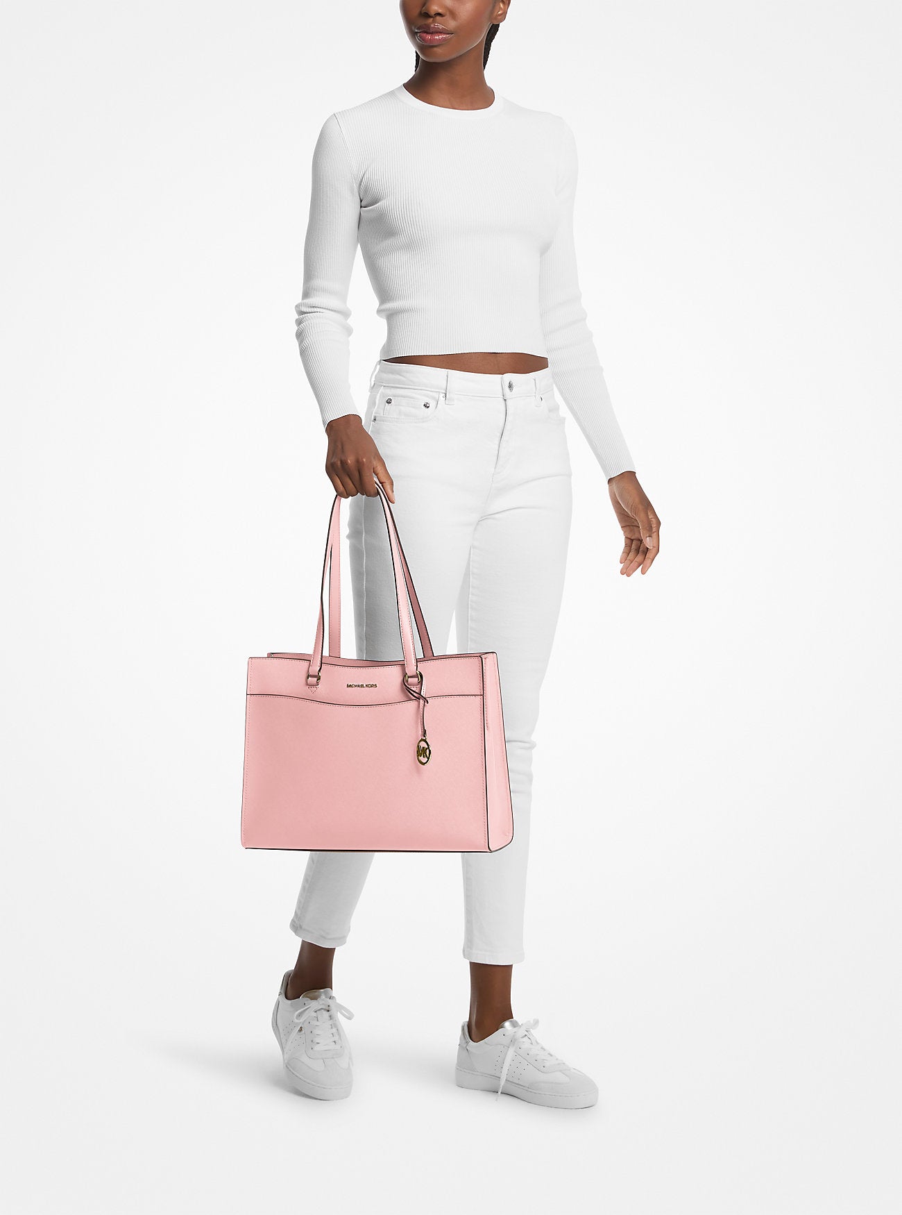 Jet Set Travel Large Saffiano Leather Pocket Tote Bag Powder Blush Powder Blush