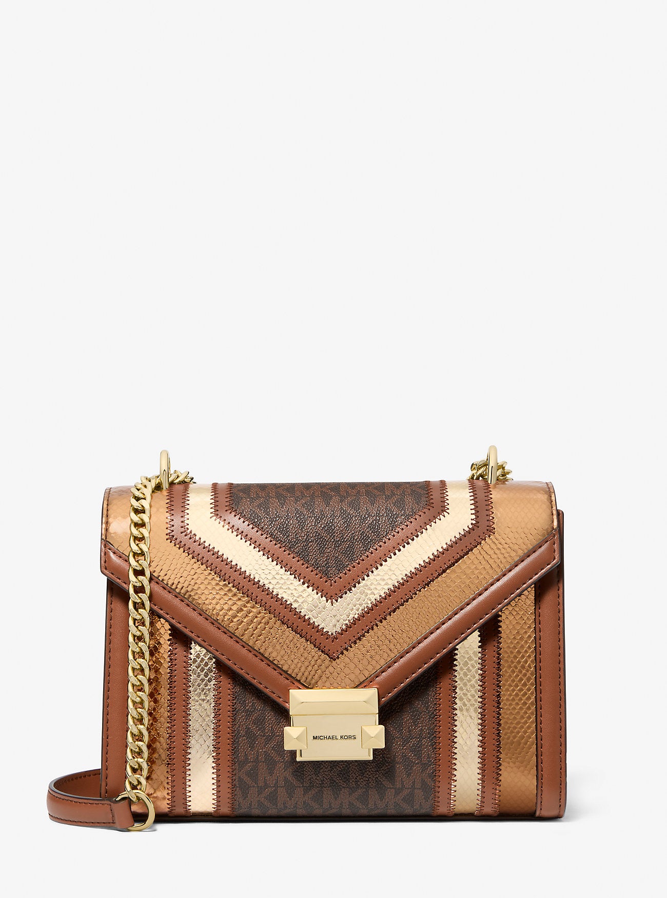 Whitney Medium Signature Logo and Metallic Shoulder Bag Luggage Multi Luggage Multi