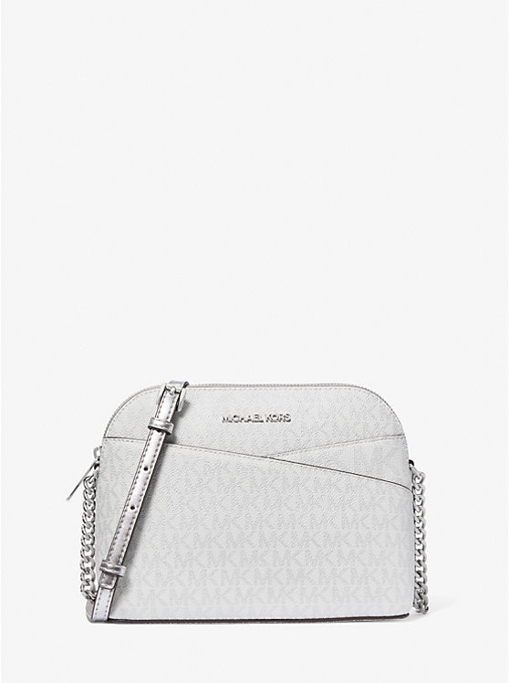 Micheal Kors Jet Set Travel Medium Signature Logo Dome Crossbody Bag Silver