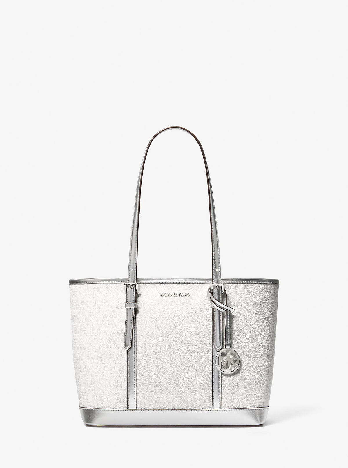 Jet Set Travel Small Metallic Logo Top-Zip Tote Bag Silver Silver