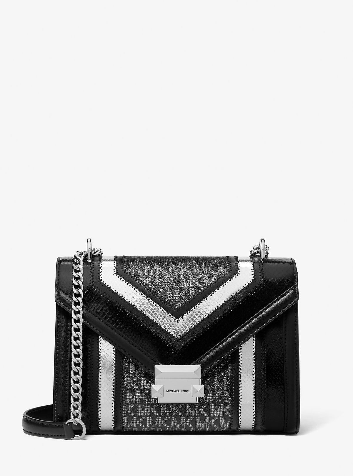Whitney Medium Signature Logo and Metallic Shoulder Bag Black Combo Black Combo