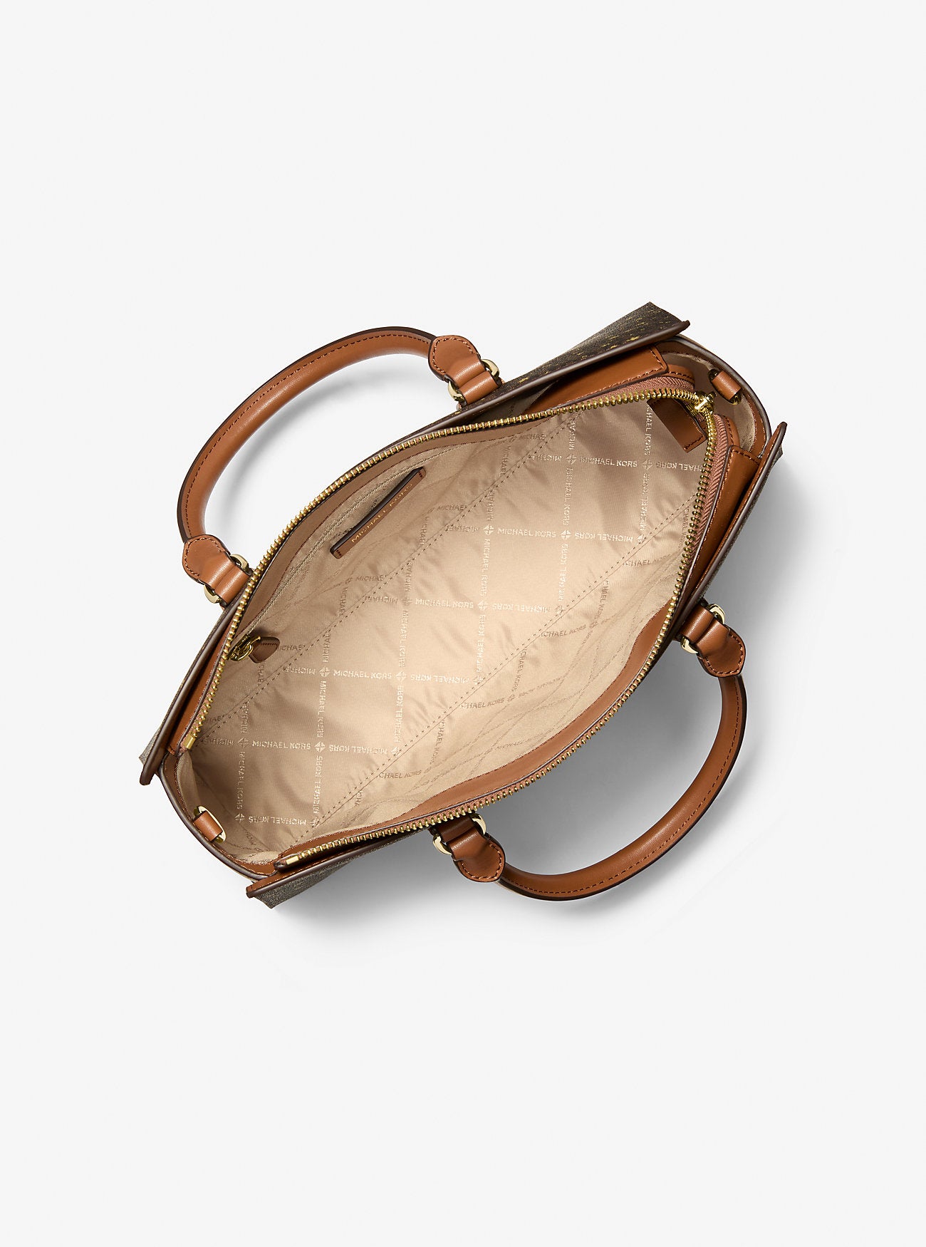 Arden Medium Printed Signature Logo Satchel Brown Brown